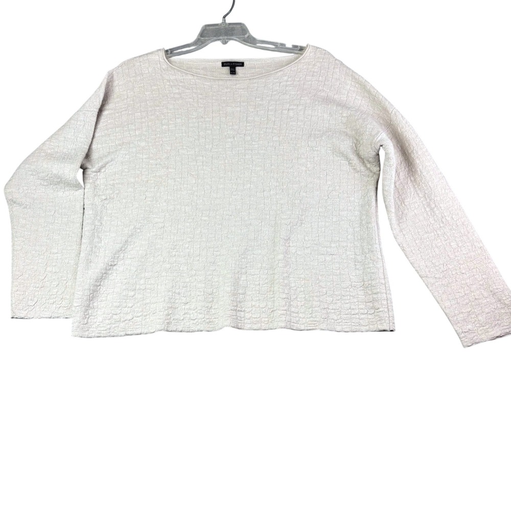 Eileen Fisher XL Cream Textured Knit Boat Neck Long Sleeve Top Minimalist Chic